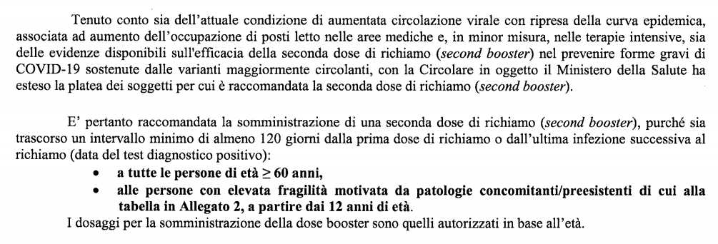 Circolare Regione Veneto quarta dose