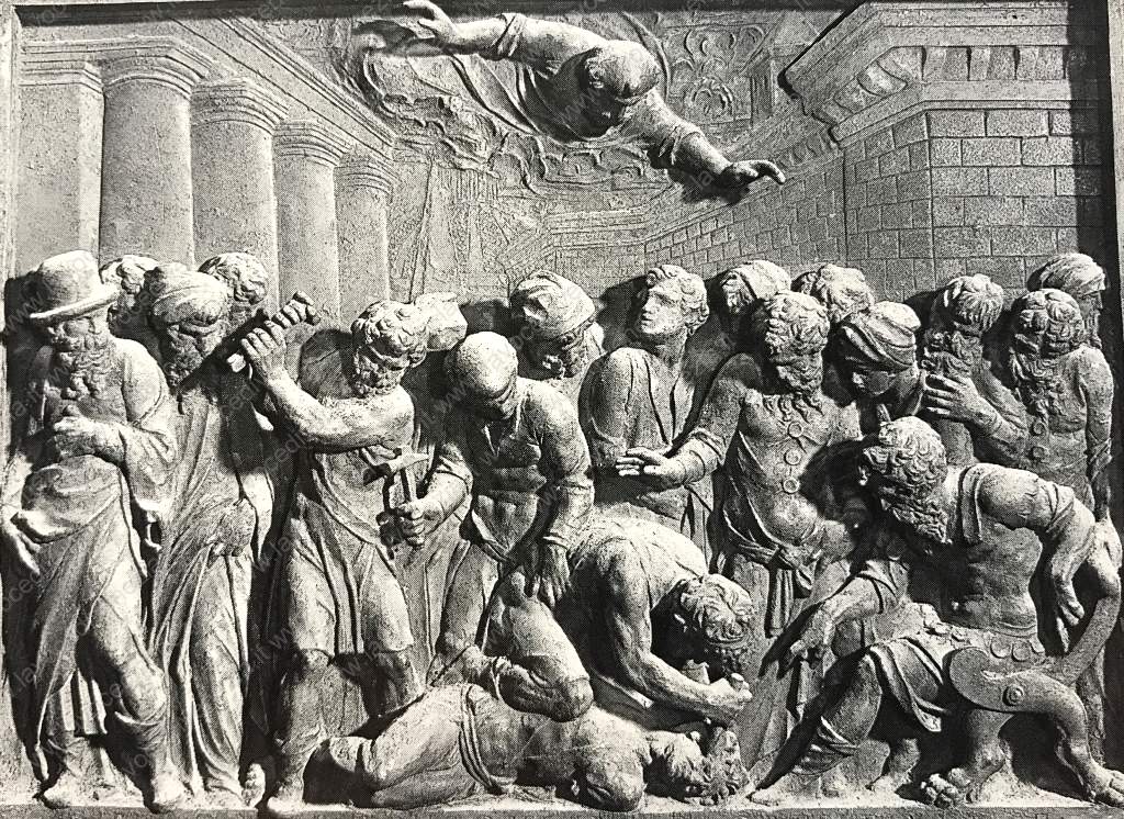 Fig. 2 Jacopo Sansovino ''Miracolo dello schiavo'' [1541-1544]. Venezia San Marco, seconda tribuna. Foto da Art e Dossier, Gentili A., Tintoretto – I temi religiosi