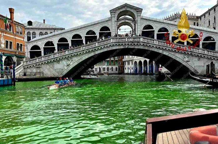L'acqua diventata verde a venezia oggi 28 maggio