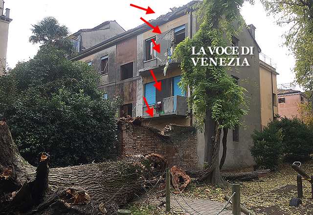 Albero caduto sulle case a Cannaregio: due appartamenti inagibili. Le famiglie da parenti