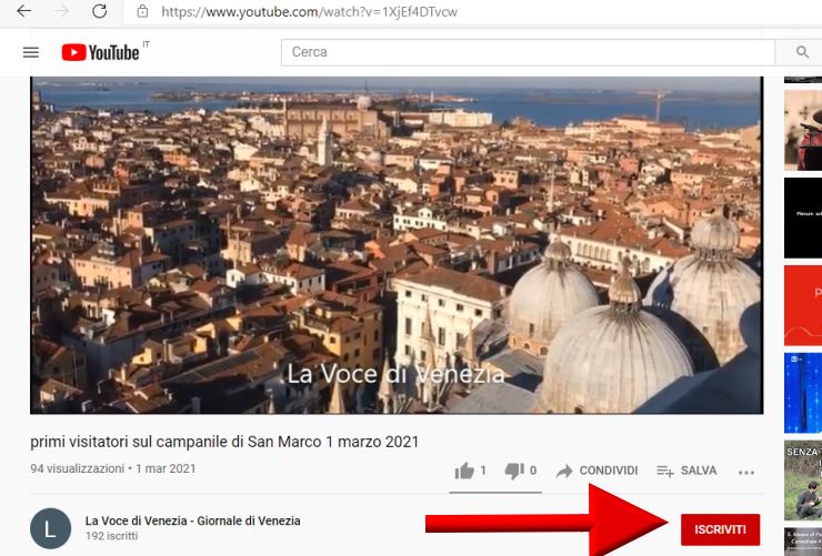 iscriviti al canale youtube de la voce di venezia