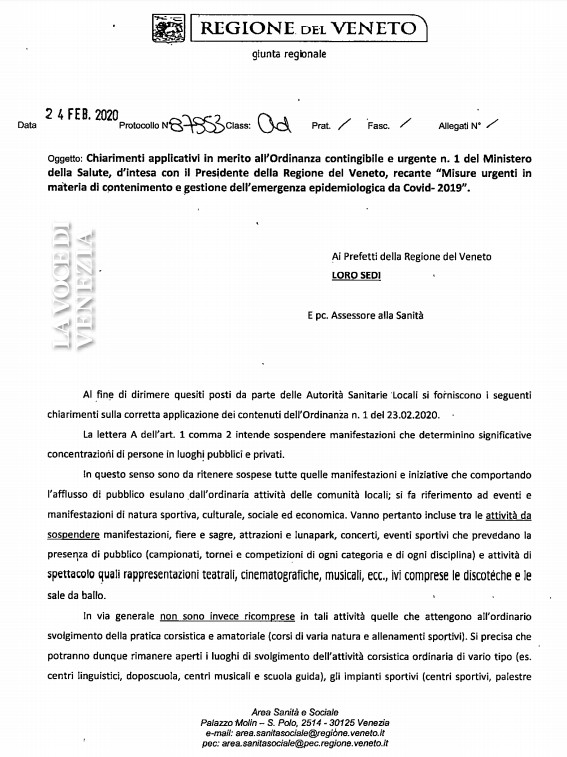 chiarimenti ordinanza zaia